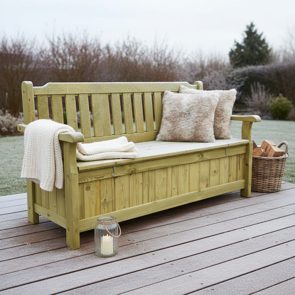 Ławka Cortina ze skrzynia na tarasie